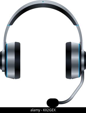 Design of headphones with microphone. Realistic headphones vector on white background. Stock Vector