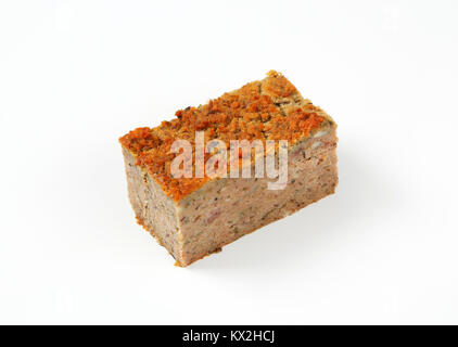 piece of oven-baked pork and liver meatloaf on white background Stock Photo