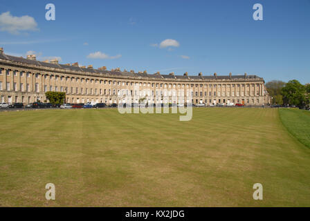 The Royal Crescent and lawn in spring, Bath, United Kingdom Stock Photo