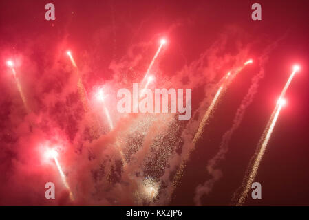celebratory fireworks in honor of the new year closeup. Stock Photo