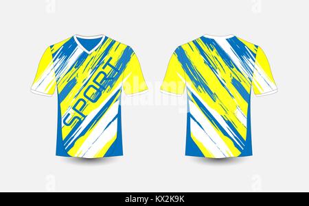 Blue and yellow T-shirt sport design template for soccer jersey