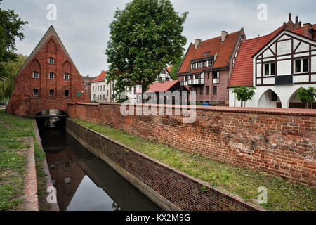 Raduni Canal with Small Mill in Old Town of Gdansk city in Poland. Stock Photo