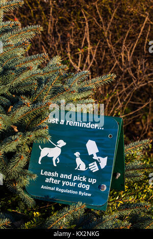 Bylaw sign asking pet owners to pick up after their dogs Stock Photo