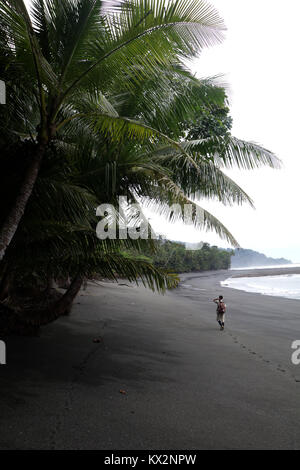 Hiker on beach Corcovado national Park Costa Rica Osa Peninsula Stock Photo