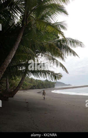 Hiker on beach Corcovado national Park Costa Rica Osa Peninsula Stock Photo