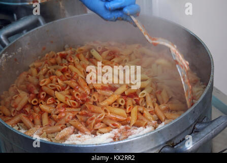 pasta with tomato sauce in the camp Stock Photo