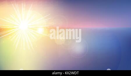panorama twilight blurred gradient abstract background. colorful sea and sky with sunlight rays backdrop. vector illustration for your graphic design, Stock Vector