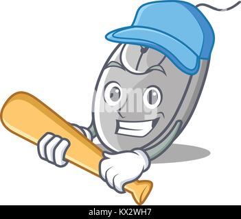 Playing baseball mouse character cartoon style Stock Vector