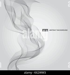 Abstract black line waves smoke illustration on gray background Stock Vector
