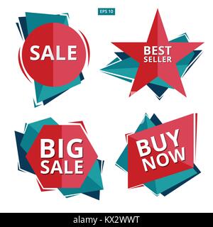 Collection of Sale Discount Styled origami Banners, Labels, Tags, Emblems. Flat design. Vector Stock Vector