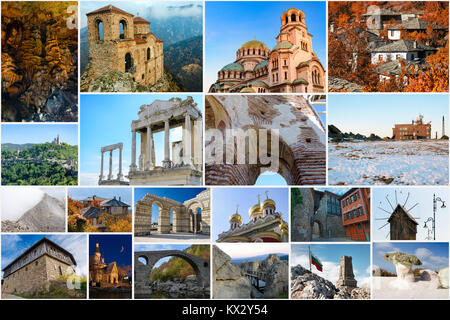 Collage of Bulgarian landmarks, iconic places and popular travel destinations Stock Photo