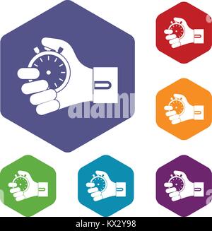 Hand holding stopwatch icons set Stock Vector