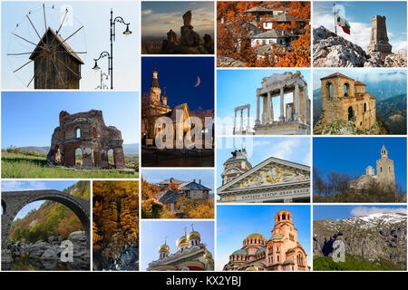 Collage of Bulgarian landmarks, iconic places and popular travel destinations Stock Photo