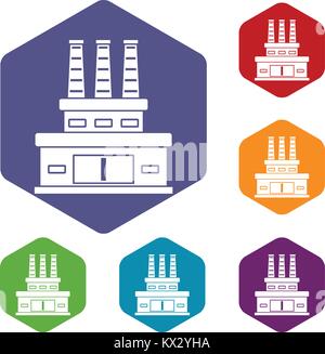 Large oil refinery icons set Stock Vector