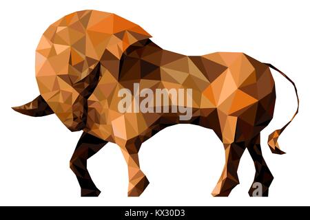 Stylized bull isolated on a white background. Made in low poly triangular style. Vector. Stock Vector