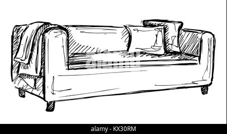 Sofa vector sketch icon isolated on background Stock Vector