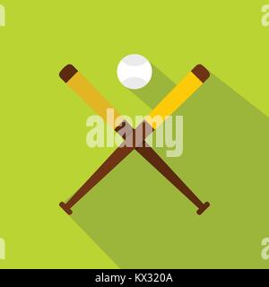 Baseball bats and baseball icon, flat style Stock Vector