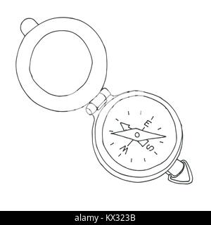 Sketch of a compass. Vector illustration. Isolated on white background. Stock Vector