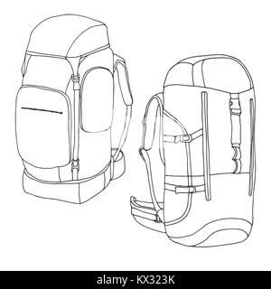 Tourist backpacks isolated on white background.  Hand drawn vector illustration of a sketch style. Stock Vector