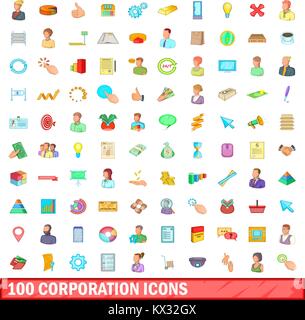 100 corporation icons set, cartoon style Stock Vector