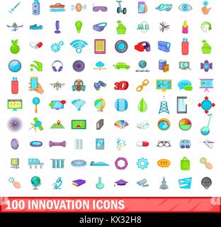 100 icons set, cartoon style Stock Vector