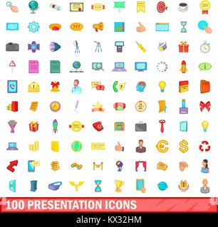 100 presentation icons set, cartoon style Stock Vector