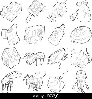 Pest control terminate icons set, outline style Stock Vector