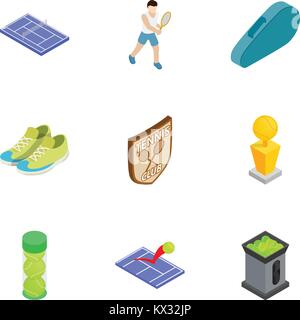 Tennis sport icons set, isometric 3d style Stock Vector