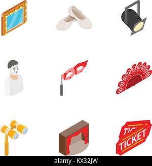 Theatre icons set, isometric 3d style Stock Vector