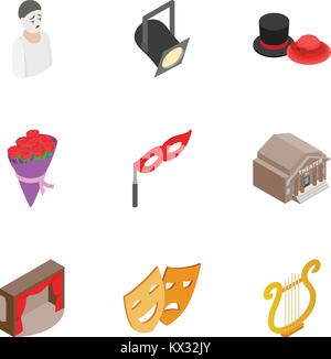 Opera icons set, isometric 3d style Stock Vector