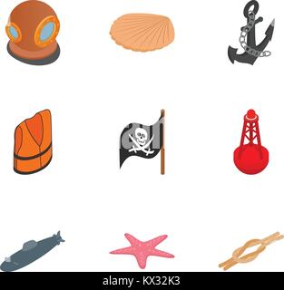 Pirate icons set, isometric 3d style Stock Vector