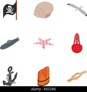 Seafaring icons set, isometric 3d style Stock Vector