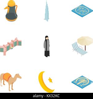 Arab elements icons set, isometric 3d style Stock Vector