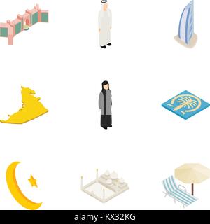 UAE icons set, isometric 3d style Stock Vector