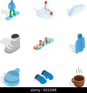 Snowboarding icons set, isometric 3d style Stock Vector
