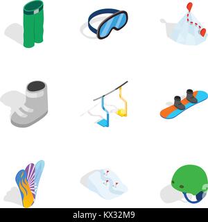 Snowboarding extreme sport icons set Stock Vector