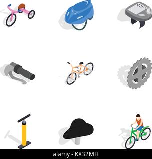 Bicycle equipment icons set, isometric 3d style Stock Vector