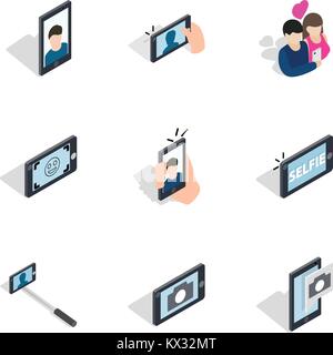 Selfie with mobile phone icons set Stock Vector