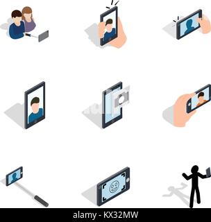 Selfie icons set, isometric 3d style Stock Vector