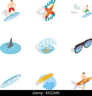 Summer surfing elements icons set Stock Vector