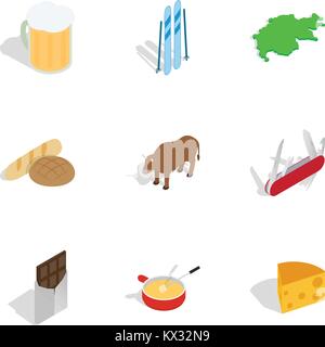 Symbols of Switzerland icons set Stock Vector