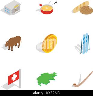 Switzerland icons set, isometric 3d style Stock Vector