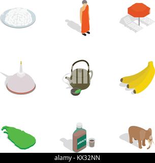 Sri Lanka travel symbols icons set Stock Vector