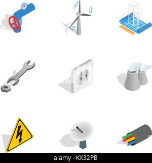 Energetics icons set, isometric 3d style Stock Vector