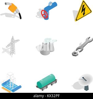 Power generation icons set, isometric 3d style Stock Vector