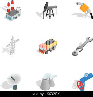 Power industry icons set, isometric 3d style Stock Vector