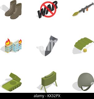 Military icons set, isometric 3d style Stock Vector