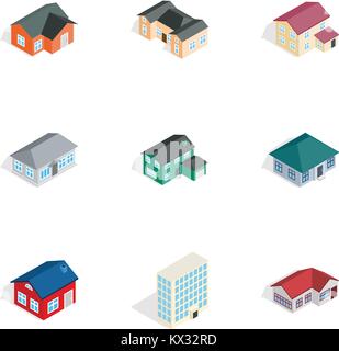 Private residential architecture icons set Stock Vector