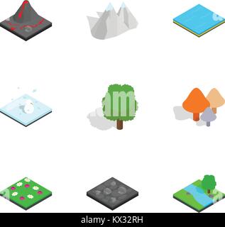 Nature scene icons set, isometric 3d style Stock Vector