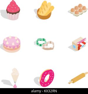 Bakery icons set, isometric 3d style Stock Vector